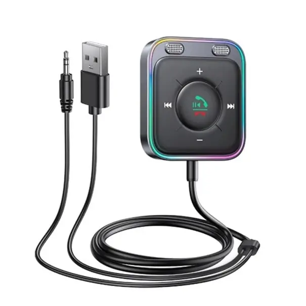 Adaptor Bluetooth 5.4 pentru mașină cu microfoane duale Reducerea zgomotului AUX receptor wireless Handsfree set cu control al muzicii Plug-and-Play Preț mic
