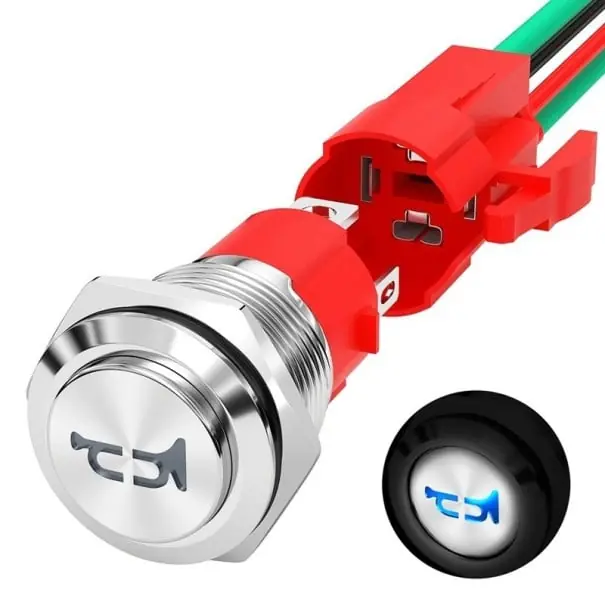 Reducere specială Buton claxon 12V 20A, comutator metalic rezistent de 16MM cu iluminare LED albastră, metal și plastic