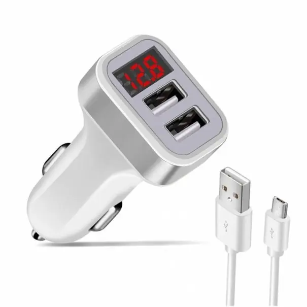 Încărcător auto USB dual cu afișaj și cablu Vezi acum