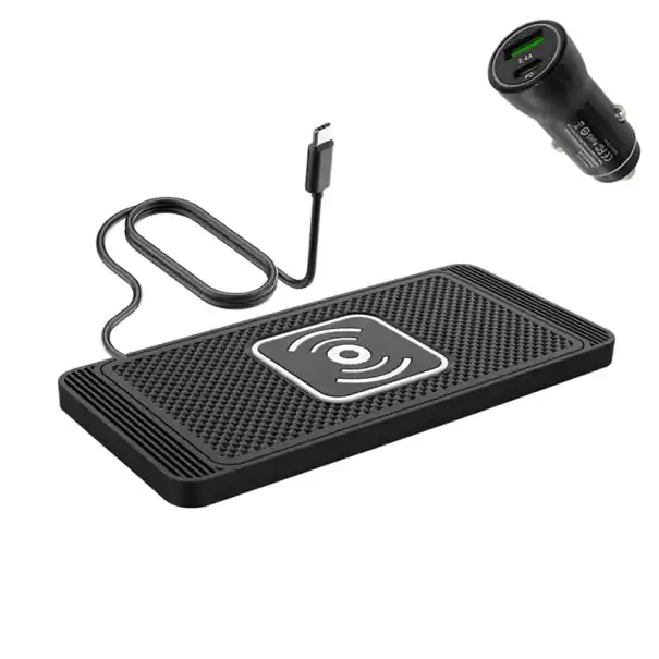 Livrare gratuită Încărcător auto rapid wireless cu suport din silicon de 15W, cablu USB C + adaptor brichetă USB A USB C QC 3.0 PD 20W
