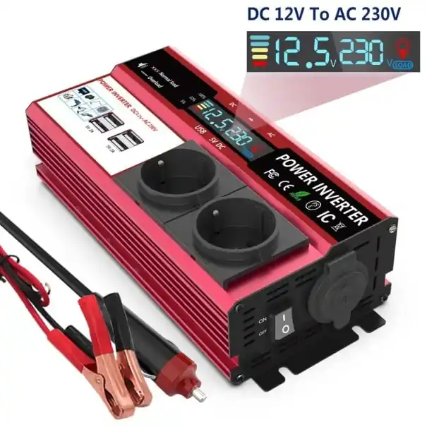 Inversor de tensiune 12 V la 230 V 20 x 10 x 6 cm 3000 W display LCD priză EU USB încărcare rapidă Noutate