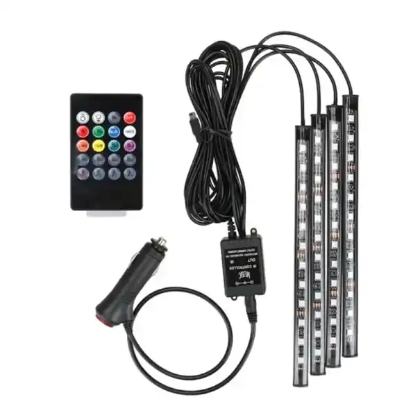 Lumini auto LED RGB universale 22,5 cm 48 diode Iluminare interioară 12 V Control muzical Telecomandă 16 culori pentru brichetă Ultima șansă