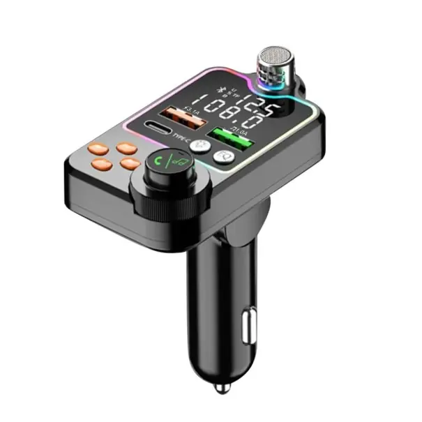 Promoție Transmițător FM Bluetooth 5.0 pentru mașină cu Handsfree, player MP3 și încărcare rapidă duală USB-C, încărcător pentru bricheta cu microfon și display LED