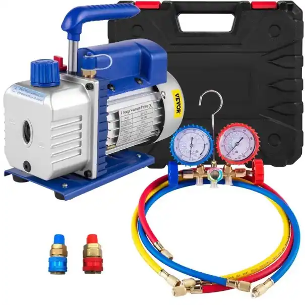 Retur gratuit Pompă de vid pentru climatizare 4CFM 1/3HP cu un singur stadiu din aluminiu albastru argintiu HVAC cu manometre și furtunuri pentru service