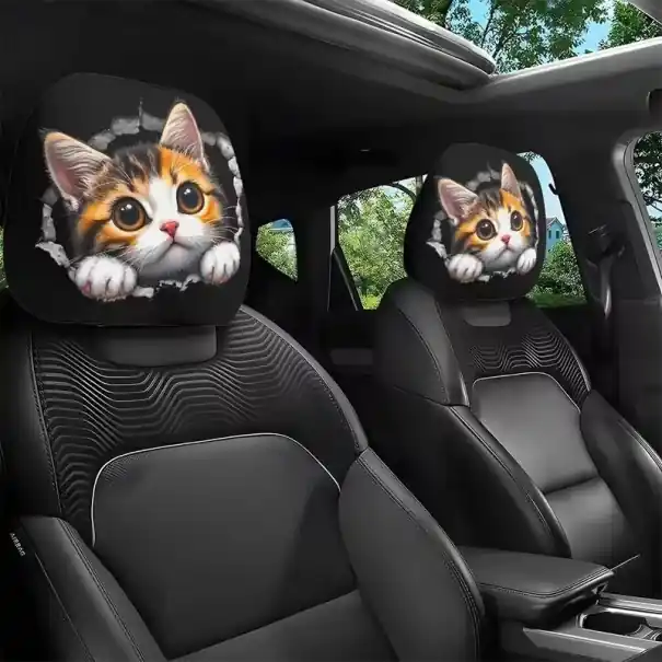 Reducere specială 2 buc. Husa pentru suportul de cap auto 28 x 26 cm Husa din poliester neagră cu motiv de pisică Decorare interioară