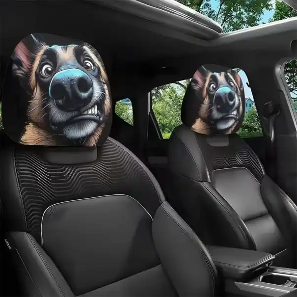 2 buc. Husa pentru suportul de cap auto 28 x 26 cm Husa din poliester negru cu motiv de câine Decorare interior auto Calitate înaltă