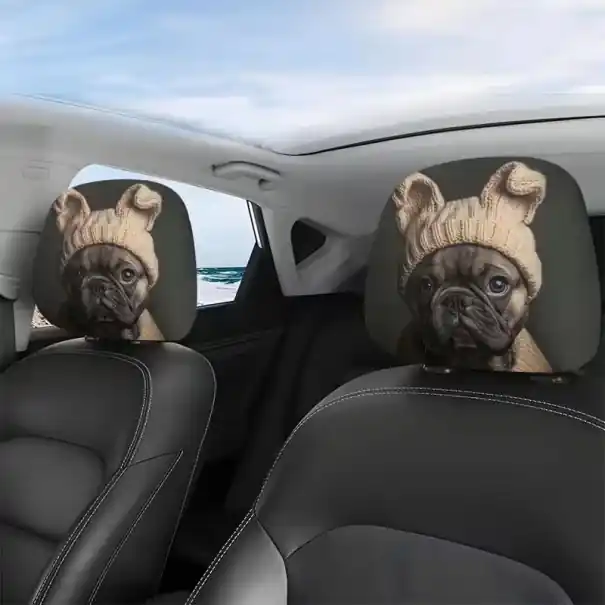 Mai ieftin 2 bucăți Capac pentru suportul de cap auto 28 x 26 cm Capac din poliester negru cu cățel și căciulă Decorațiune pentru interiorul automobilului