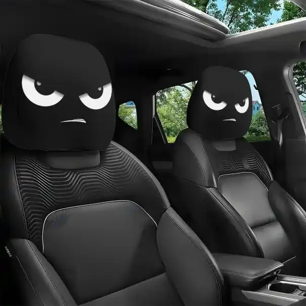 2 bucăți husă neagră pentru suportul de cap auto cu ochi albi și expresie supărată 28 x 26 cm poliester decorare interioară Reducere specială