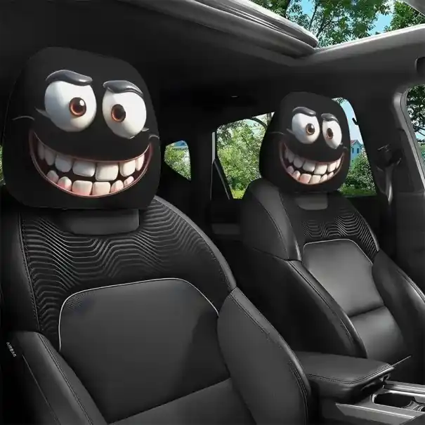 2 bucăți husă neagră pentru suportul de cap auto cu ochi albi și zâmbet 28 x 26 cm poliester decorare interior Mai ieftin