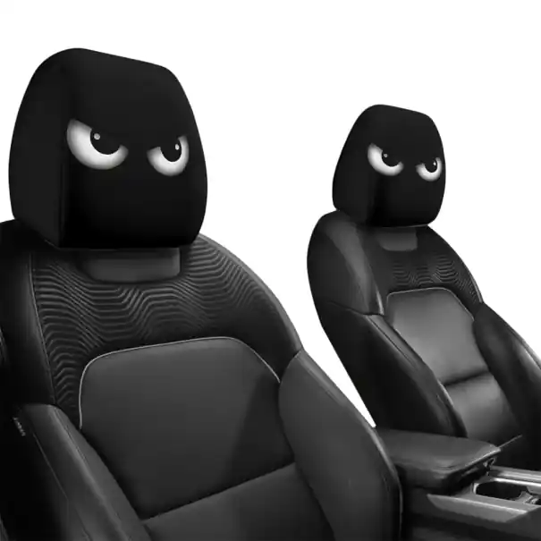 Căciulă pentru suporturile de cap auto 28 x 26 cm, husă neagră cu ochi albi, decorare interior auto, 2 bucăți, poliester Calitate înaltă