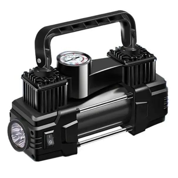 Lichidare de stoc Compresor de anvelope 12V 150PSI cu manometru cu lumină LED, cilindru dublu din metal și ABS, pompă portabilă 20x7x14 cm cu indicator de presiune