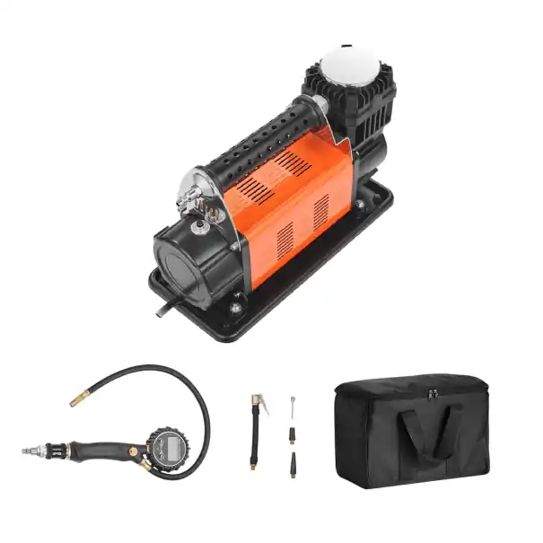 Compresor pentru umflarea anvelopelor 6–10 CFM 10,3 bar 334 × 150 × 224 mm construcție metalică negru-portocalie pentru auto și atelier Comandă acum
