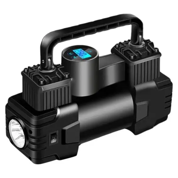 Promoție Compresor portabil de 12V, 150PSI, cu manometru digital, lumină LED, umflator de anvelope cu cilindru dublu, metal și ABS, pompă auto de 20x7x14 cm