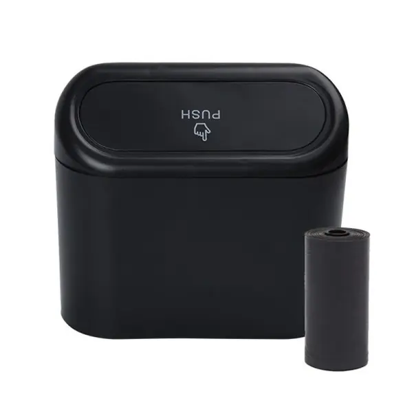 Doar azi Coș de gunoi auto mic cu capac 15,5 x 14 cm, accesoriu auto ABS etanș, cu 1 rolă de pungi, recipient compact de depozitare