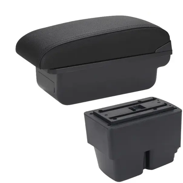 Calitate înaltă Cotiere 31 x 13 x 16 cm pentru Ford Fiesta MK7 2009–2017 din piele PU și plastic ABS Consolă centrală cu cutie de depozitare Cotiere rezistentă neagră fără USB