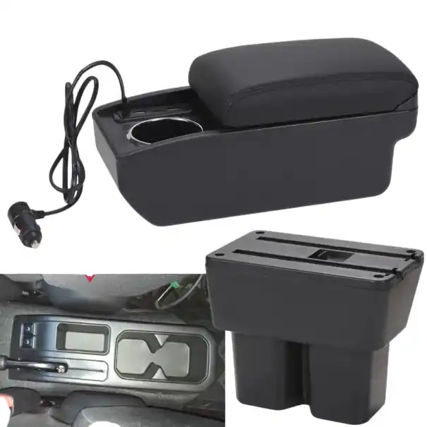 Disponibil imediat Cotiere 32 x 15,5 x 14,5 cm pentru Suzuki Jimny JB74 2019–2024 Cutie de depozitare Suport pentru băuturi Piele PU Plastic ABS Reglabil USB USB-C Încărcare rapidă Kit de montaj