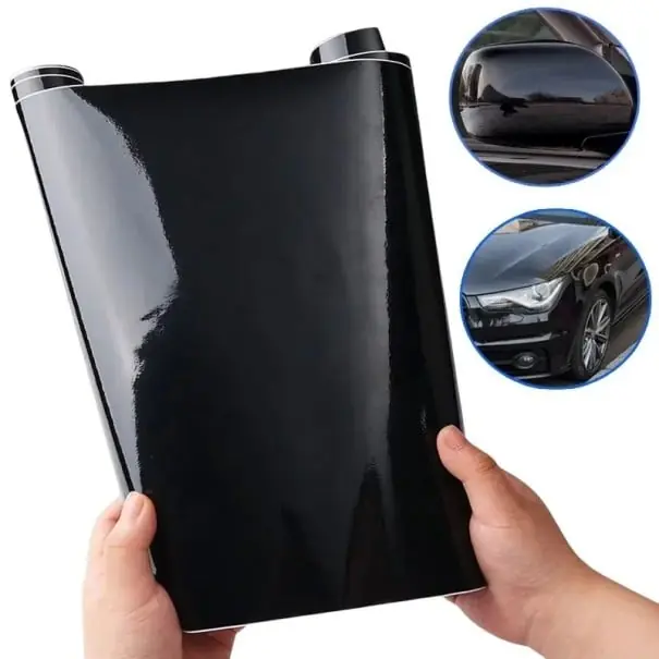 Folie neagră lucioasă 150x20 cm 1 rolă PVC autoadeziv negru lucios pentru mașină, motocicletă, laptop Folie decorativă tuning Protecție suprafață Noutate