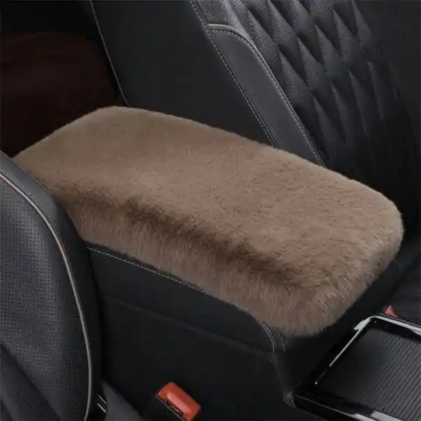 Hřejivă husă pentru cotiera auto 29 x 19,5 cm Husă moale din blană artificială de iepure maro Plată sigură