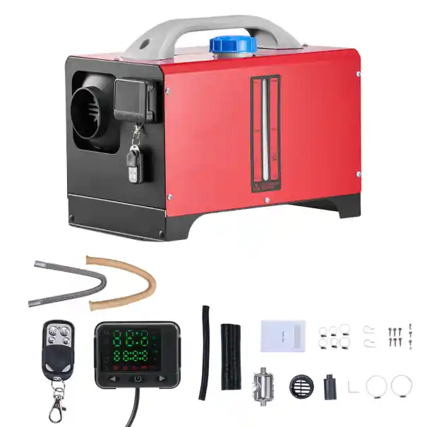 Calitate înaltă Încălzitor de aer pentru parcări cu ecran LCD și telecomandă 405 × 245 × 305 mm roșu 12–24 V pentru mașini și camping