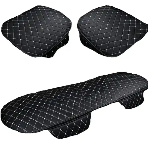 Huse scaun auto din piele din spate și din față Set complet huse scaune auto cu cusături albe Perne scaun auto din piele 3 buc Disponibil imediat