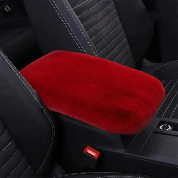 Husă pentru suportul de cot auto 29 x 19,5 cm Husă moale din pluș roșu din blană artificială de iepure Plată securizată