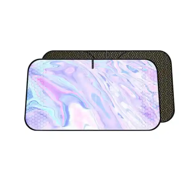 Ultima șansă Parasolar auto din pânză Oxford, 136x65 cm, cu textură holografică perlată, efect de marmură, protecție solară UV