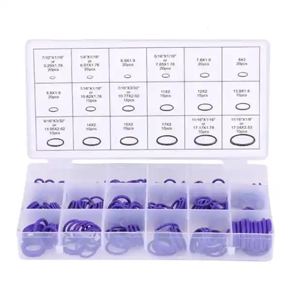 Livrare rapidă Set 270 de bucăți O-ringuri pentru agenți frigorifici R134a și R12, HNBR, culoare violet, pentru repararea sistemelor de climatizare auto