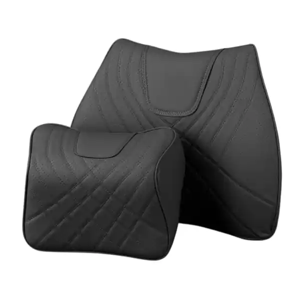 Comandă acum Set suport lombar și pernă pentru gât pentru mașină din spumă cu memorie și piele artificială suport ergonomic pentru spate și cap călătorie confortabilă