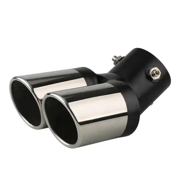 Capăt de eșapament 18,5 cm Îndoit Inlet Dublu 6,3 cm Outlet 5,3 cm și 5,3 cm Capac metalic universal din oțel inoxidabil pentru mașini cu prindere dublă cu șuruburi Discount