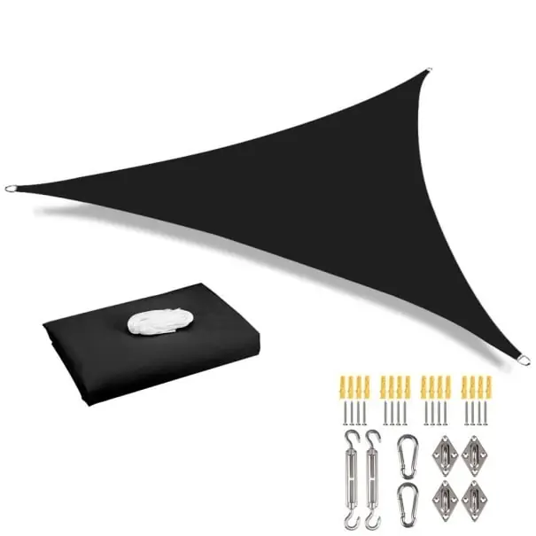Promoție Copertină solară triunghiulară impermeabilă 3x3x3 m cu 98% filtru UV, pânză pentru terasă, grădină, balcon, camping, cu set de accesorii de 24 de piese