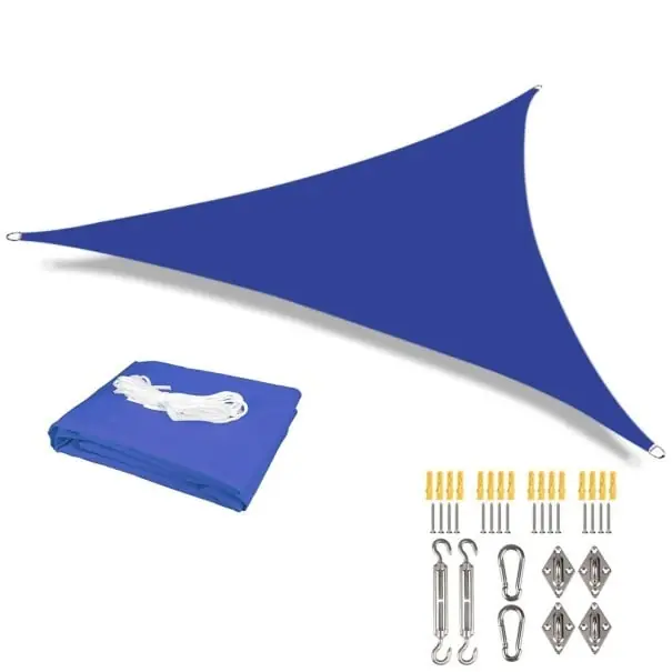 Reduceri Parasolar triangular impermeabil 3,6x3,6x3,6 m cu 98% filtru UV, copertină pentru grădină, terasă, balcon, camping cu set de accesorii de 24 de piese
