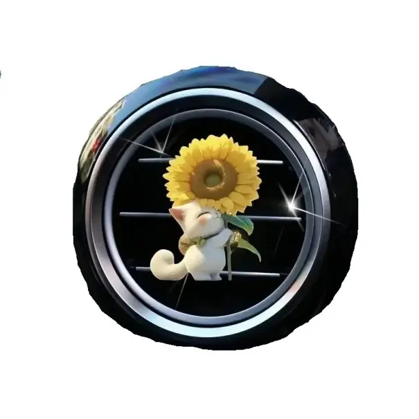 Transport gratuit Clip parfumat pentru mașină 2D odorizant de aer cca 6 cm difuzor pentru ventilație decorativ cu pisică și floarea-soarelui pentru interiorul mașinii