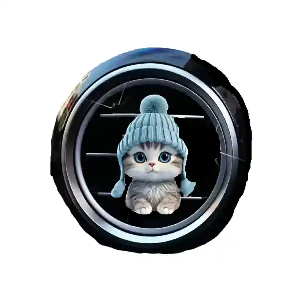 Clip parfumat pentru mașină 2D, odorizant de aer, cca 6 cm, difuzor pentru ventilație, decorare pisică cu pălărie albastră pentru interior Discount