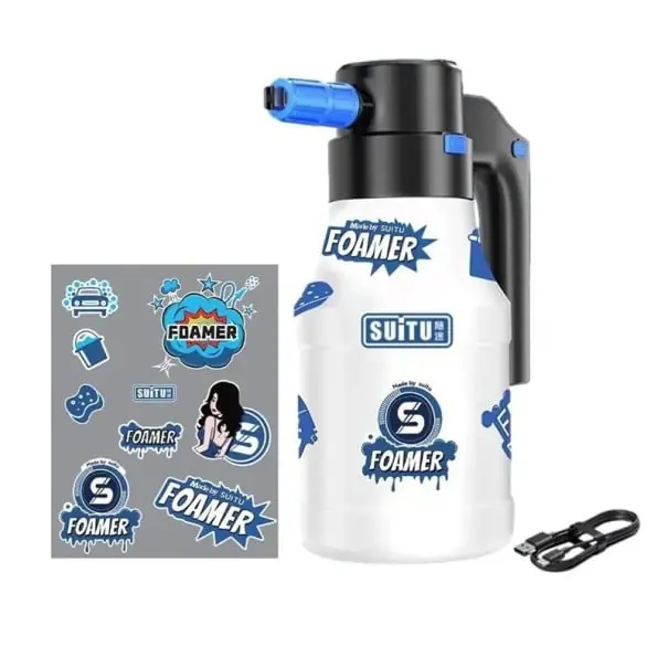 Pulverizator electric de spumă pentru spălătorie auto 1,5 l USB-C Baterie litiu 33 x 12,5 cm Duză reglabilă Autocolante incluse Ofertă limitată