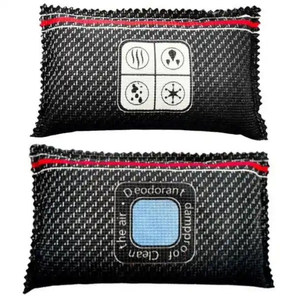 Cumpără online Dezumidificator auto sac de uscare 18 x 11 cm silicat de sodiu negru cu dungi albe absorbant de umiditate pentru dulap și pantofar
