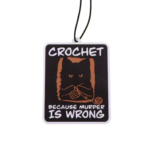 Cel mai vândut Odorifer de aer suspendat pentru mașină cu textul CROCHET și motivul unei pisici, pandantiv aromatic, accesoriu de interior maro-negru