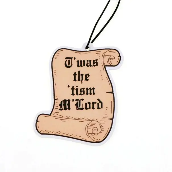 Osv fresh air freshener for car hanging with the quote "T'was the 'tism M'Lord" 7,1 × 6,3 cm beige pendant decoration car interior Preț mic