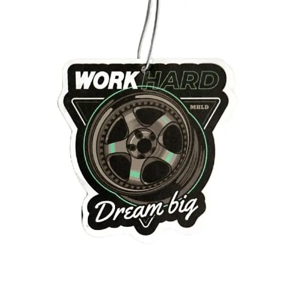 Osv fresh air freshener for car mirror pendant aromatherapy decoration with wheel motif and inscription WORK HARD DREAM BIG Livrare expres