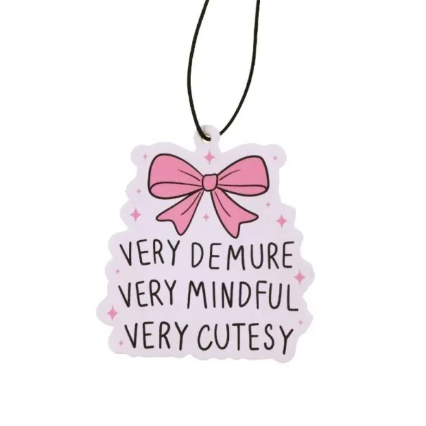 Osv fresh air freshener for car with bow and quote "Very Demure Very Mindful Very Cutesy" 6.8 × 7 cm pink interior accessory Preț mic
