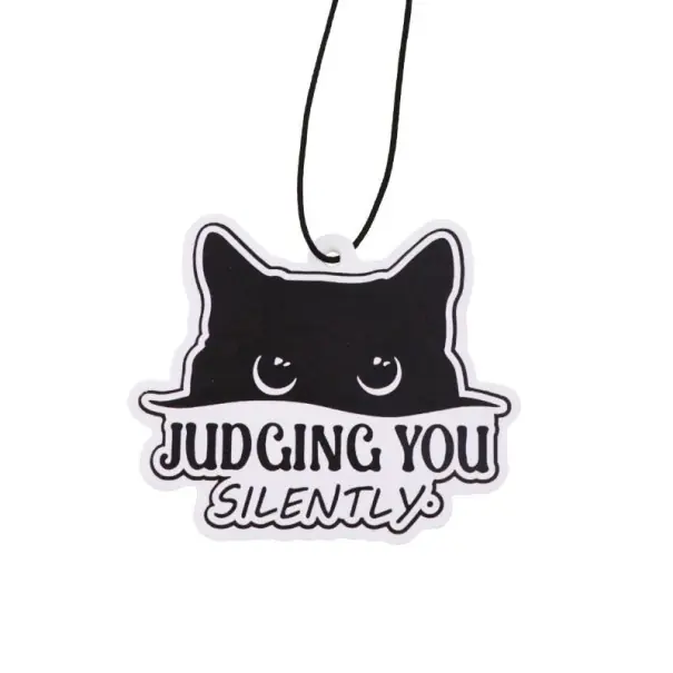 Plată securizată Osv freshener de mașină pisica neagră Judging You Silently, pandantiv parfumat alb cu imprimeu, decor interior