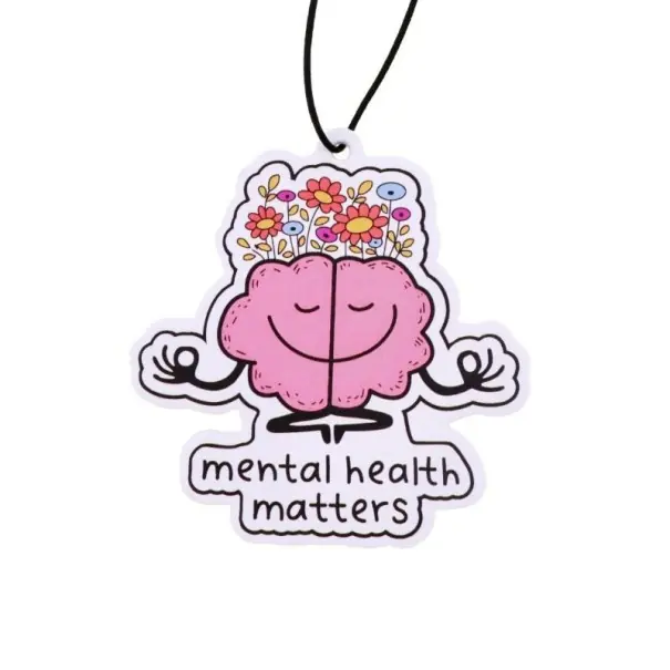 Plată sigură Osvěžitor de aer suspendat pentru mașină cu creier și flori, inscripția mental health matters, prindere parfumată, decorare colorată a interiorului