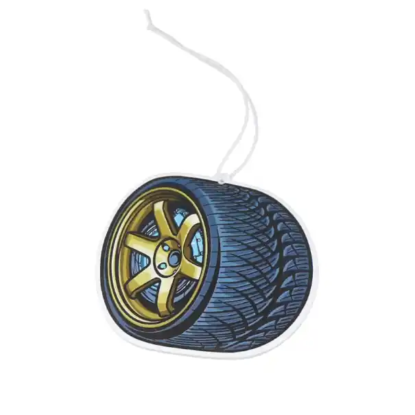 Osvfreshător de aer pentru mașină, suspendat pe oglinda retrovizoare, motiv roată 8,5 × 9,5 cm, construcție solidă, accesoriu interior albastru-galben Mai ieftin