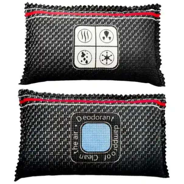 Livrare expres Sac de deshidratare pentru mașină împotriva umidității 18 x 11 cm umplutură minerală negru cu dungi albe pentru dulap și pantofar