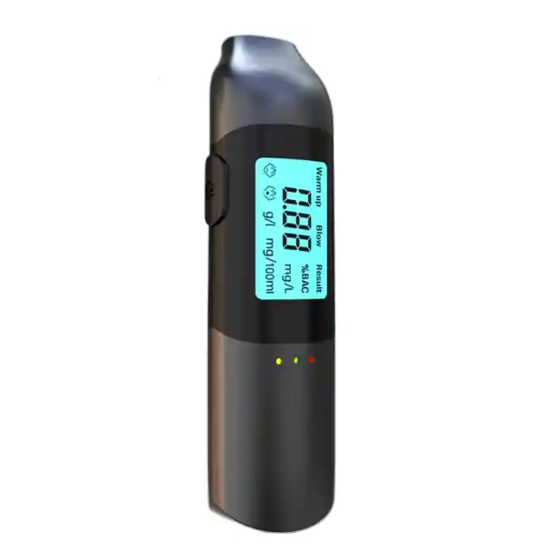 Tester de alcool portabil Analyser de respirație mic cu afișaj LCD Trei indicatori luminoși colorati Detector pentru controlul sub influență Negru-gri Popular