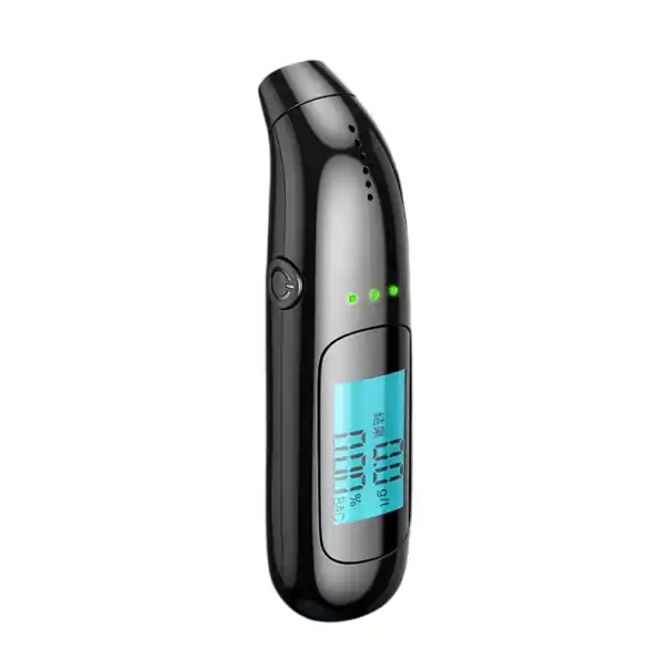 Tester de alcool portabil Analyser de respirație mic cu ecran LCD Trei indicatori luminoși colorati Detector pentru controlul sub influența alcoolului Negru Ofertă