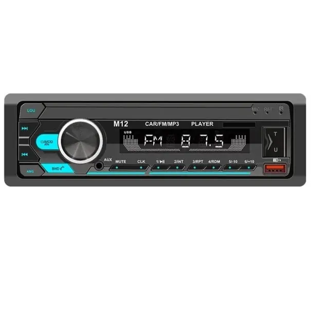 Ofertă BQCC 1DIN MP3 autoradio M12 FM Bluetooth USB TF AUX stereo radio cu telecomandă SWC 7 culori de iluminare încărcare duală USB