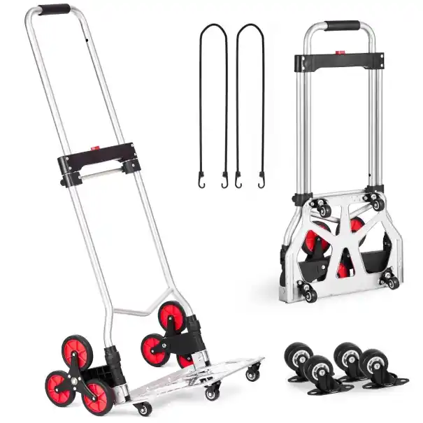 Retur gratuit Cărucior pliabil manual pentru mutare 490 × 475 × 1150 mm oțel carbon argintiu-negru-roșu pentru transportul obiectelor
