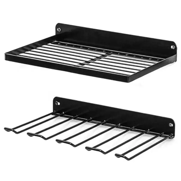 Set: polică metalică de perete 41 x 20 cm și suport cu cârlige 41 x 19 cm pentru bormasini, baterii și unelte, sistem de depozitare pentru atelier și garaj Preferatul clienților