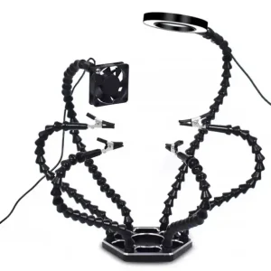 Stație de reparare cu LED și ventilator, bază 14 × 12 cm USB neagră cu brațe articulare pentru sudură Reducere