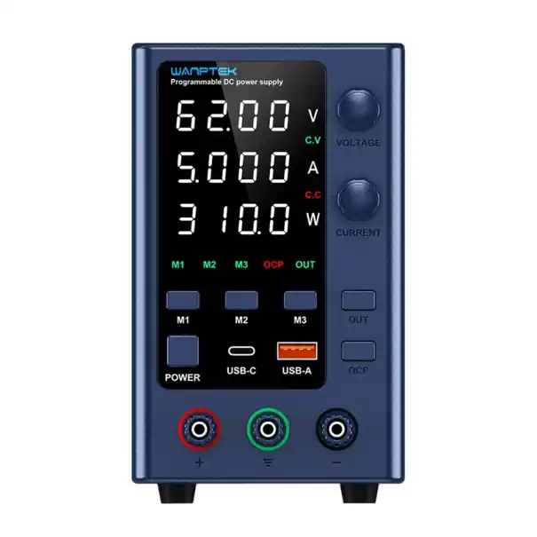 Sursă de alimentare albastră 62V 5A 310W, sursă de alimentare CC de laborator cu afișaj LED, USB-C USB-A, reglare a tensiunii, memorie M1 M2 M3, protecție Ofertă de sezon